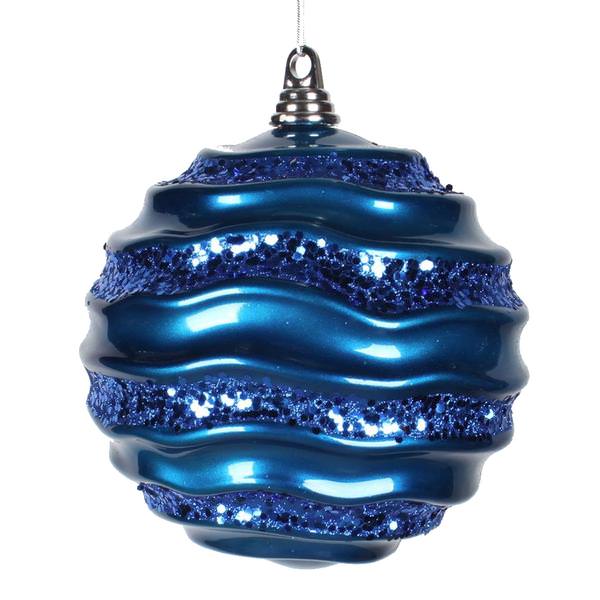 8" Sea Blue Candy Glitter Wave Ball Ornament