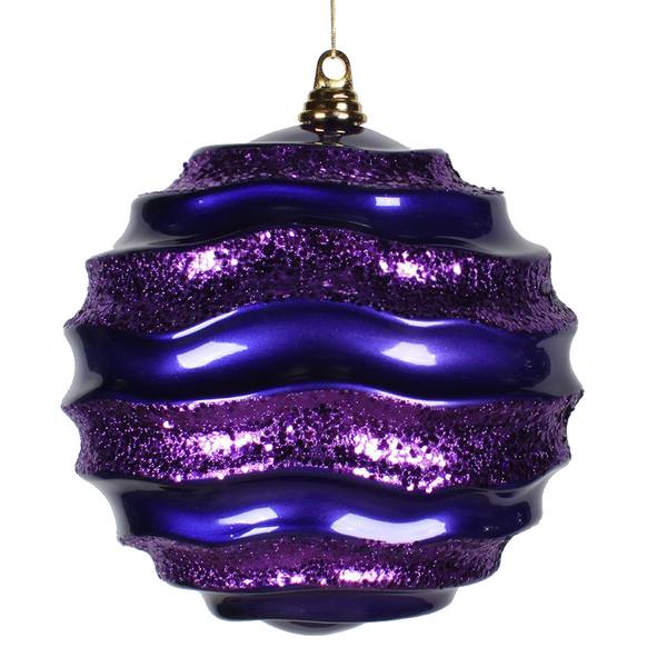 9.8" Purple Candy Glitter Wave Ball Ornament