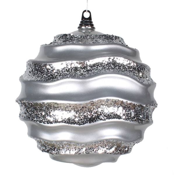 9.8" Silver Candy Glitter Wave Ball Ornament