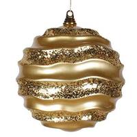 Vickerman 9.8" Gold Candy Glitter Wave Ball Ornament