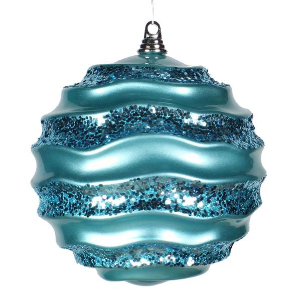 9.8" Teal Candy Glitter Wave Ball Ornament