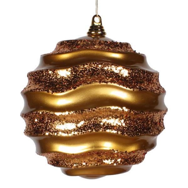 9.8" Antique Gold Candy Glitter Wave Ball Ornament