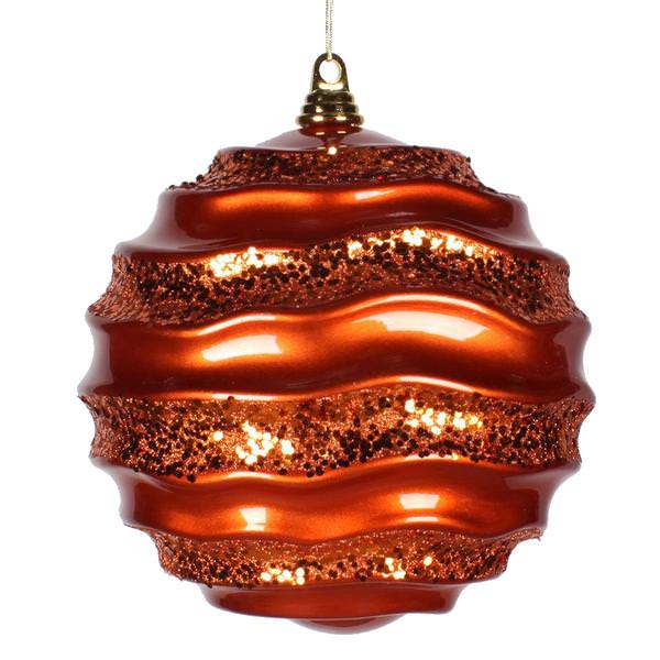 9.8" Orange Candy Glitter Wave Ball Ornament