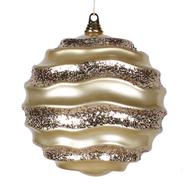 9.8" Champagne Candy Glitter Wave Ball Ornament