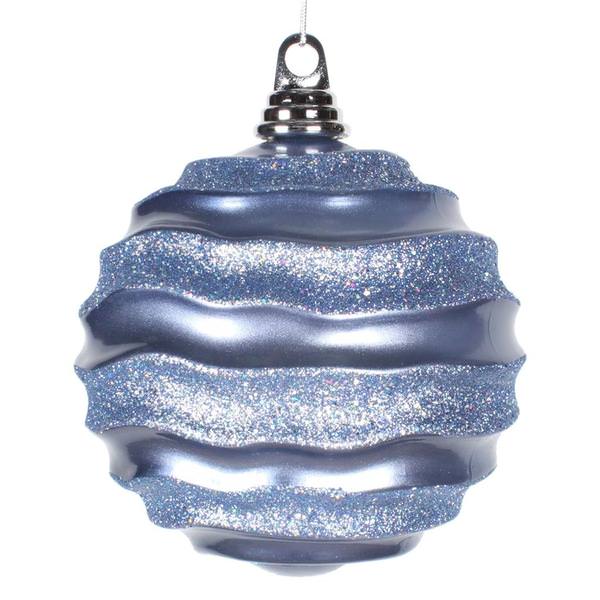 10" Periwinkle Candy Glitter Wave Ball Ornament
