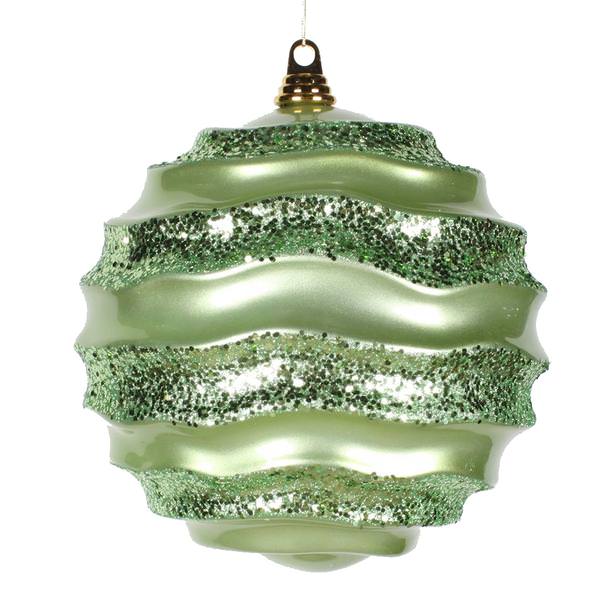9.8" Celadon Candy Glitter Wave Ball Ornament