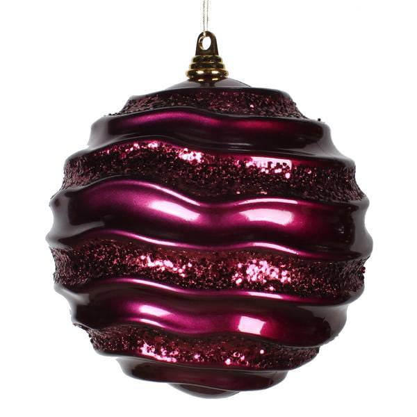 9.8" Eggplant Candy Glitter Wave Ball Ornament