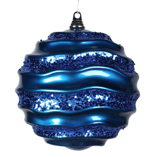 10" Sea Blue Candy Glitter Wave Ball Ornament