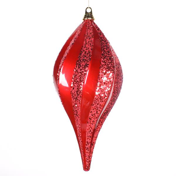 8" Red Candy Glitter Swirl Drop Ornament