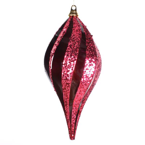 8" Burgundy Candy Glitter Swirl Drop Ornament
