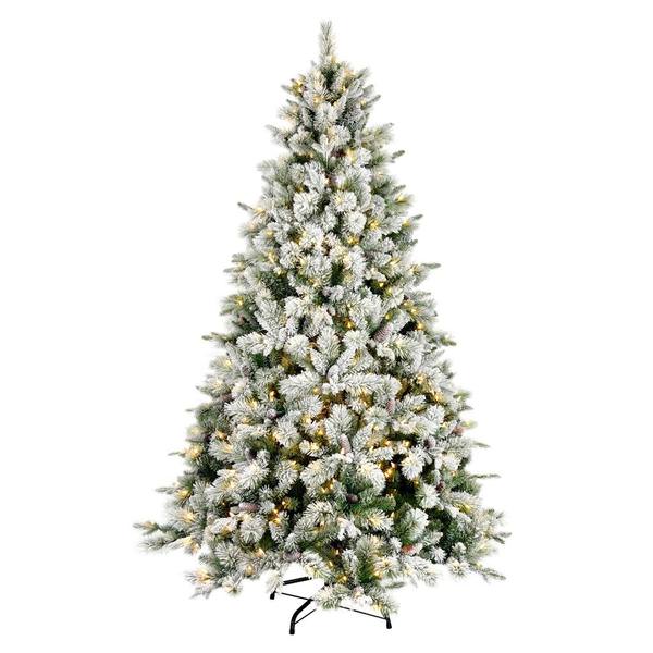 6.5' x 46" Flocked Ellis Pine 450 Warm White Lights Artificial Christmas Tree