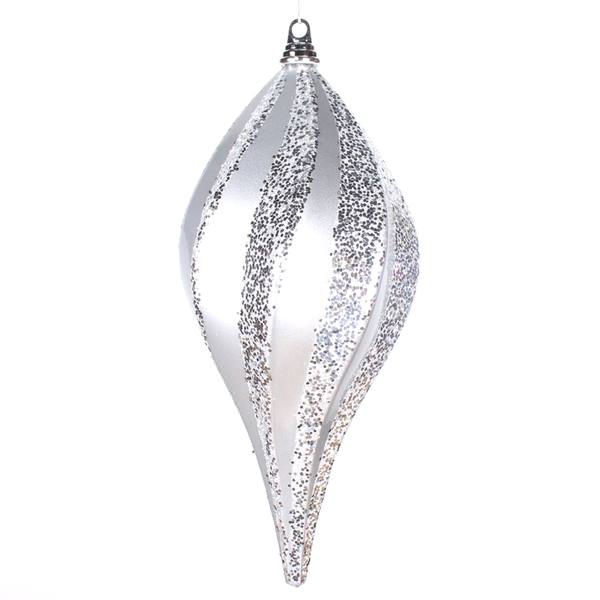 8" Silver Candy Glitter Swirl Drop Ornament