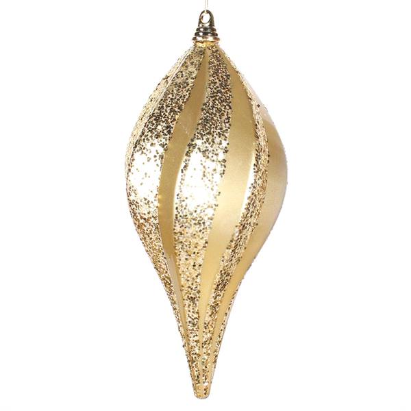8" Gold Candy Glitter Swirl Drop Ornament