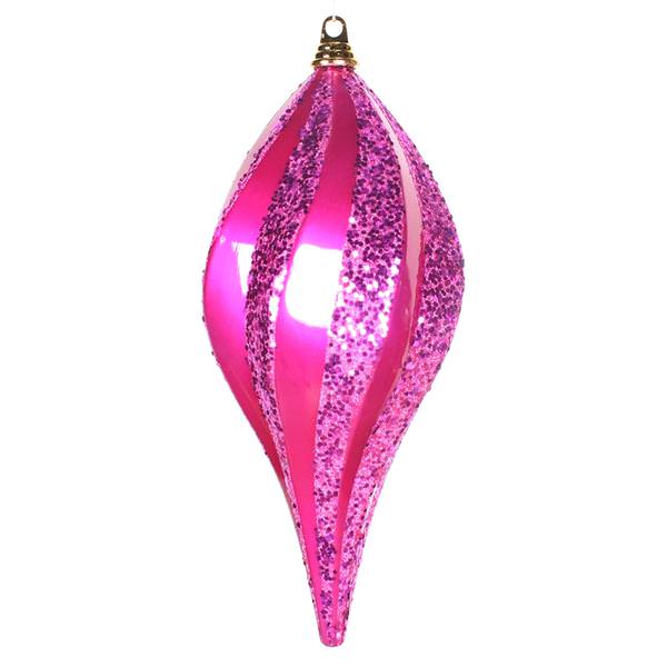 8" Cerise Candy Glitter Swirl Drop Ornament