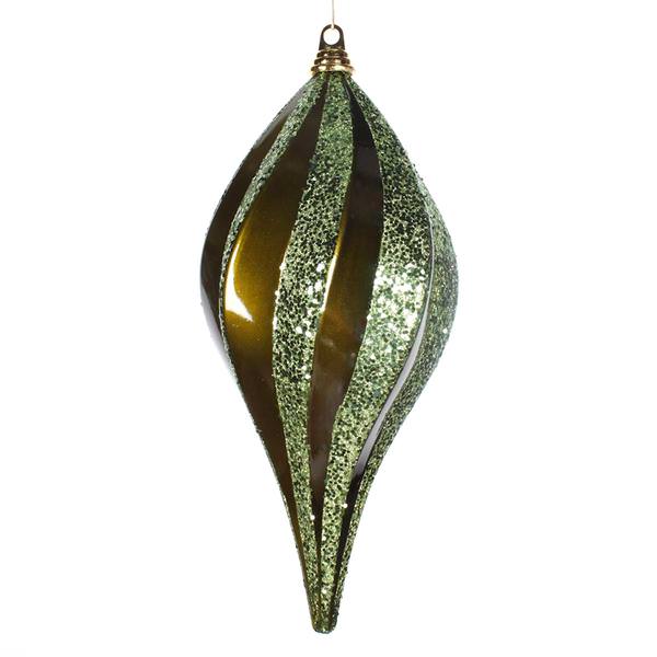 8" Olive Candy Glitter Swirl Drop Ornament