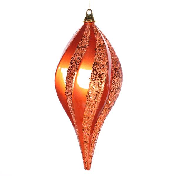 8" Orange Candy Glitter Swirl Drop Ornament