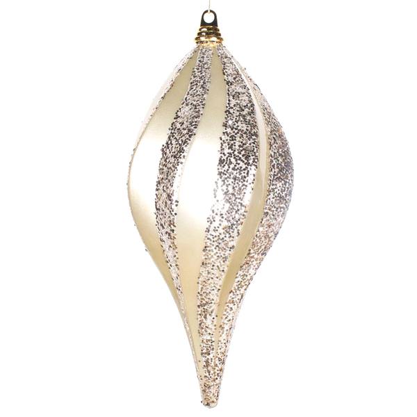 8" Champagne Candy Glitter Swirl Drop Ornament