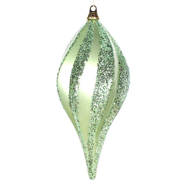 8" Celadon Candy Glitter Swirl Drop Ornament