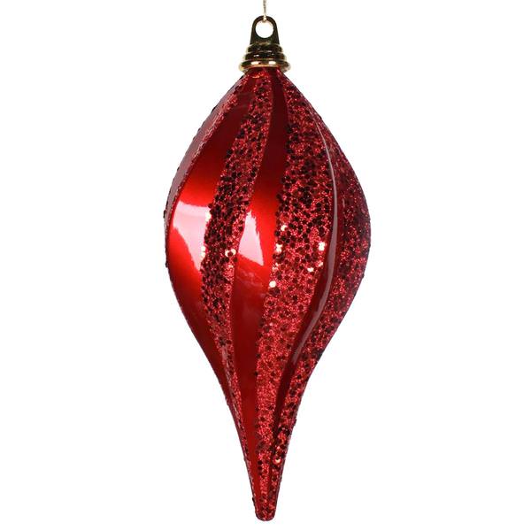 12" Red Candy Glitter Swirl Drop Ornament