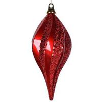 View 12" Red Candy Glitter Swirl Drop Ornament