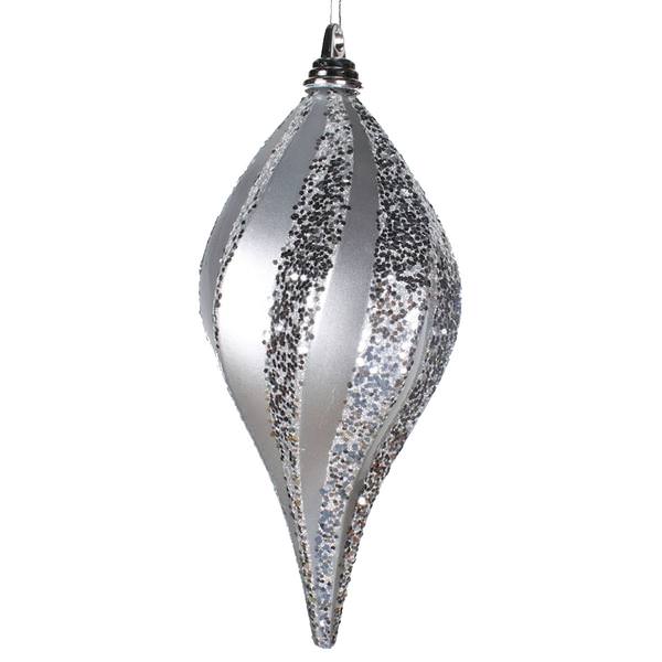 12" Silver Candy Glitter Swirl Drop Ornament