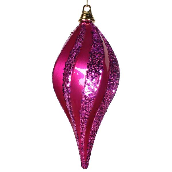 12" Cerise Candy Glitter Swirl Drop Ornament