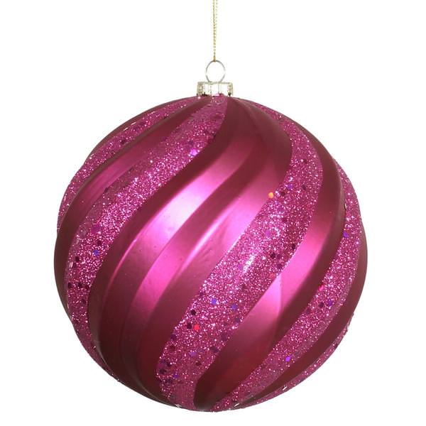 6" Magenta Matte Glitter Swirl Ball Ornament