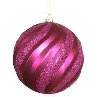 Vickerman 8" Magenta Matte Glitter Swirl Ball Ornament
