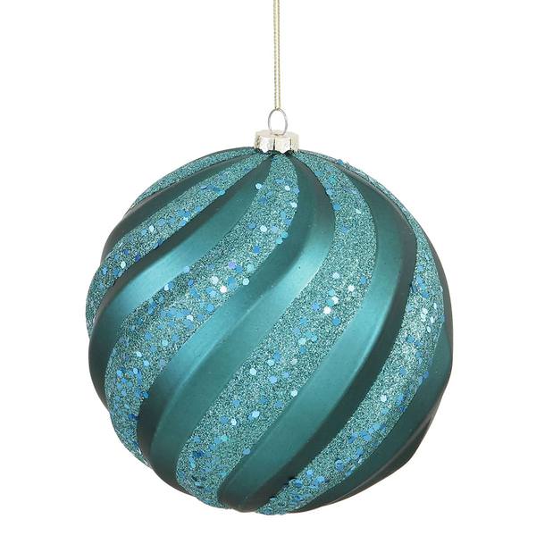 8" Emerald Matte Glitter Swirl Ball Ornament