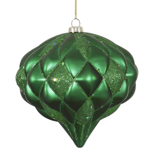 5.7" Green Matte Glitter Diamond Onion Ornament