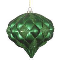 View 5.7" Green Matte Glitter Diamond Onion Ornament