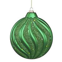 Vickerman 6" Green Matte Glitter Swirl Flat Ball Ornament