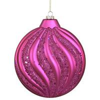 Vickerman 6" Magenta Matte-Glitter-Sequin Swirl Flat Ball Ornament
