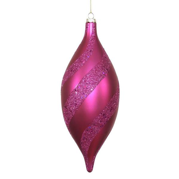 11" Magenta Matte-Glittered Spiral Drop Ornament