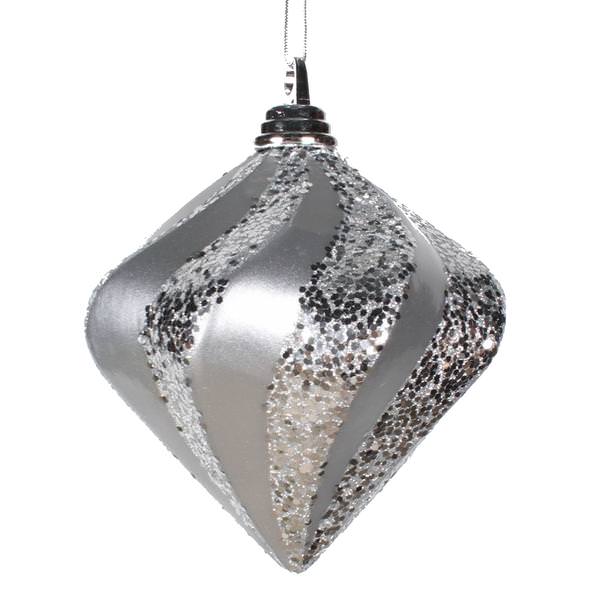 6" Silver Candy Glitter Swirl Diamond Ornament