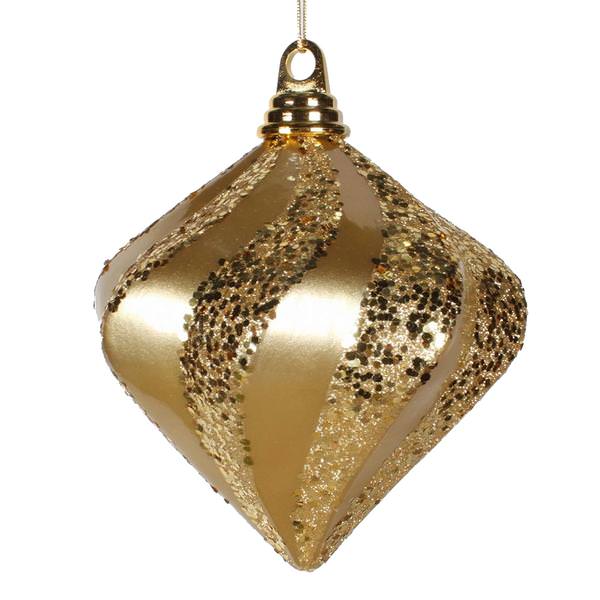 6" Gold Candy Glitter Swirl Diamond Ornament