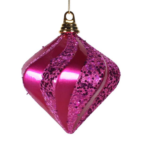 6" Cerise Candy Glitter Swirl Diamond Ornament