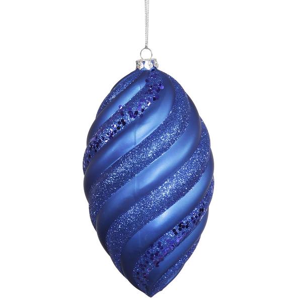 8" Blue Matte Glitter Swirl Drop Ornament