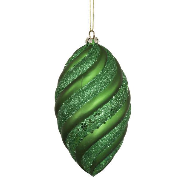 8" Green Matte Glitter Swirl Drop Ornament