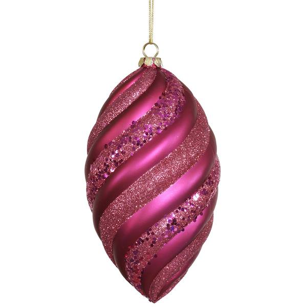 8" Magenta Matte Glitter Swirl Drop Ornament