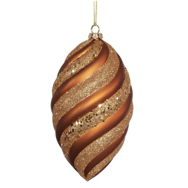 8" Copper Matte Glitter Swirl Drop Ornament