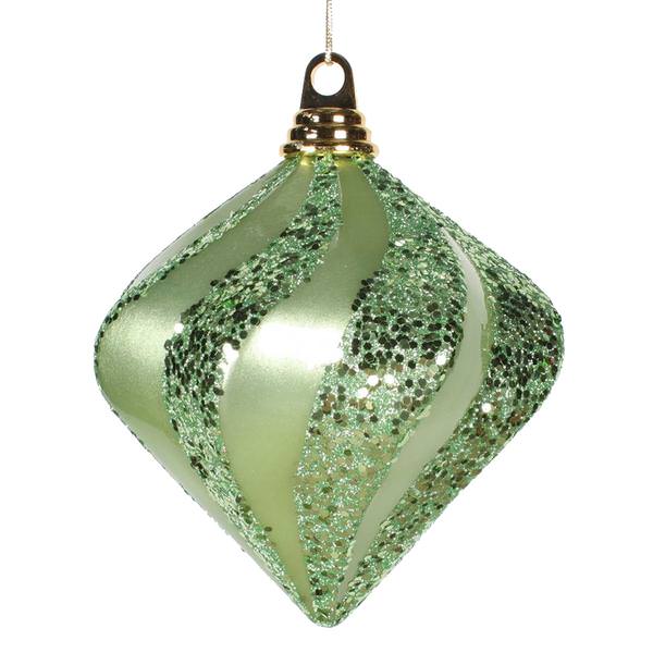 6" Celadon Candy Glitter Swirl Diamond Ornament