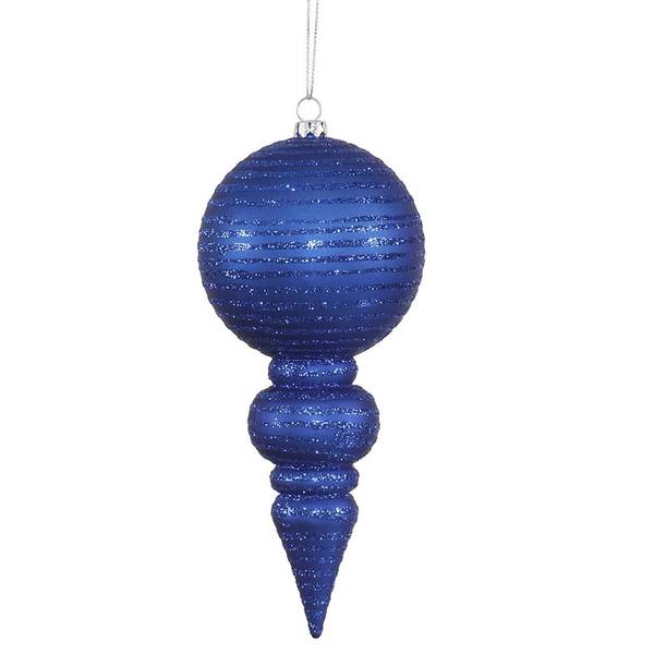 7" Blue Matte Glitter Finial Ornament