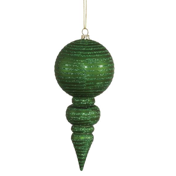 7" Green Matte Glitter Finial Ornament