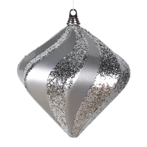 7.9" Silver Candy Glitter Swirl Diamond Ornament