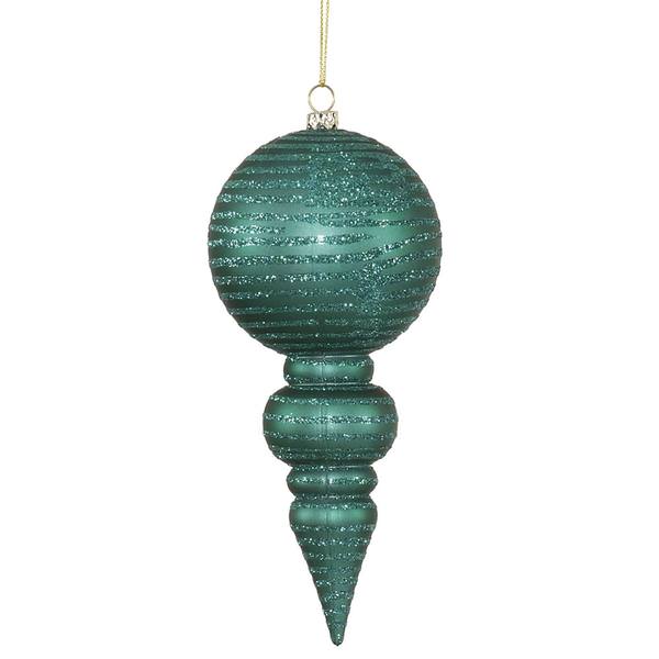 7" Emerald Matte Glitter Finial Ornament