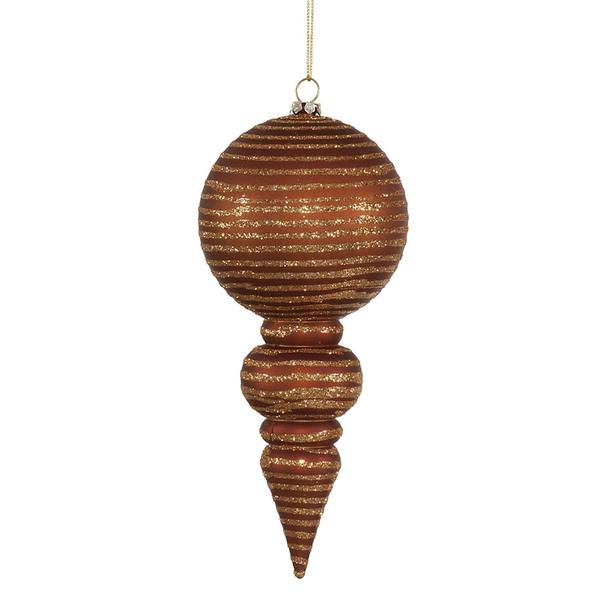 7" Copper Matte Glitter Finial Ornament