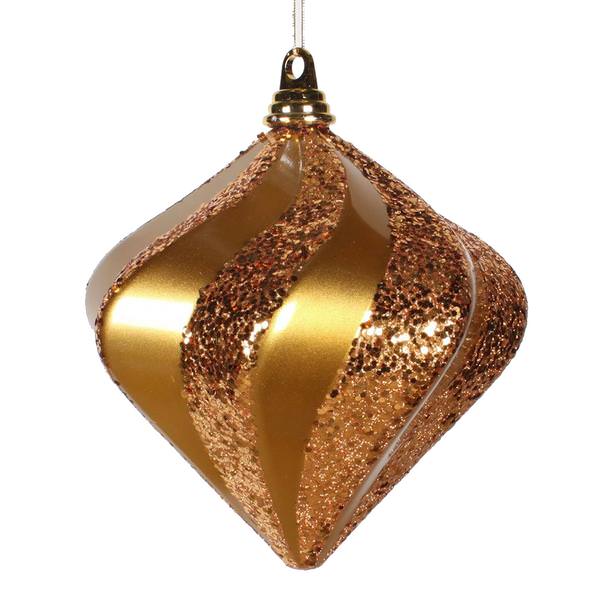 7.9" Antique Gold Candy Glitter Swirl Diamond Ornament