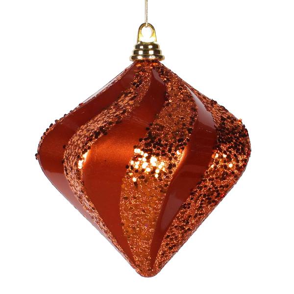 6" Burnished Orange Candy Glitter Swirl Diamond Ornament (3 pack)