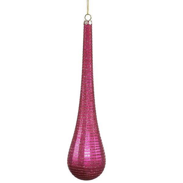 12" Magenta Matte-Glitter Teardrop Ornament